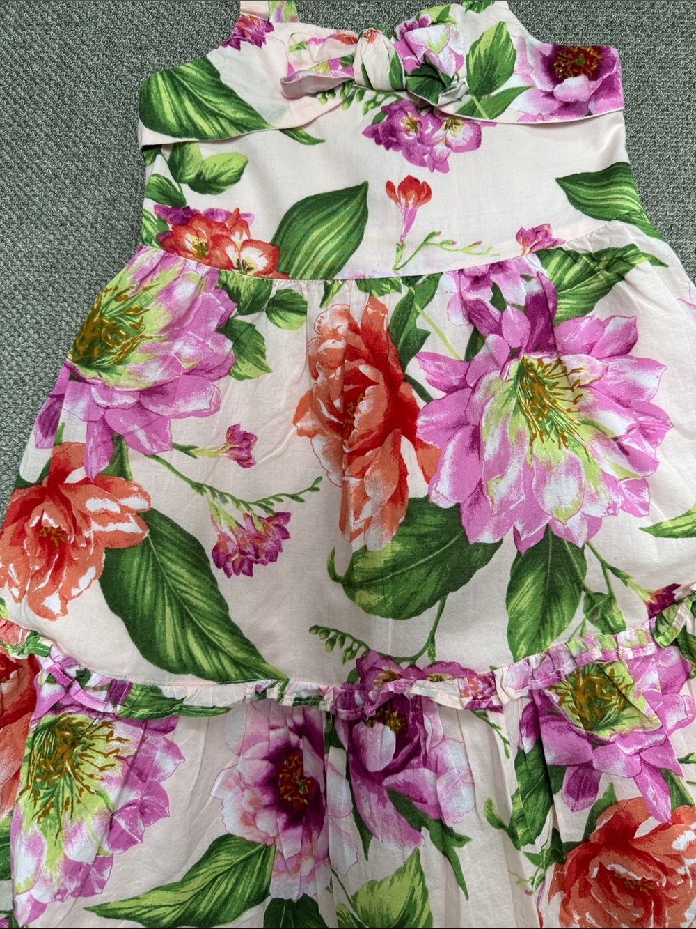 Janie and Jack  Pink Floral Tiered Sundress with Green Leaf Print - Picture 4 of 10